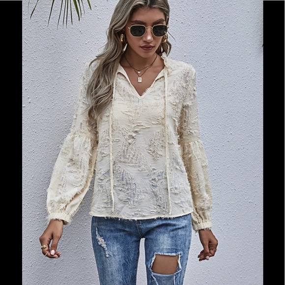 Tops - NEW! TIÈ NECK FRILL DISTRESSED APRICOT BLOUSE